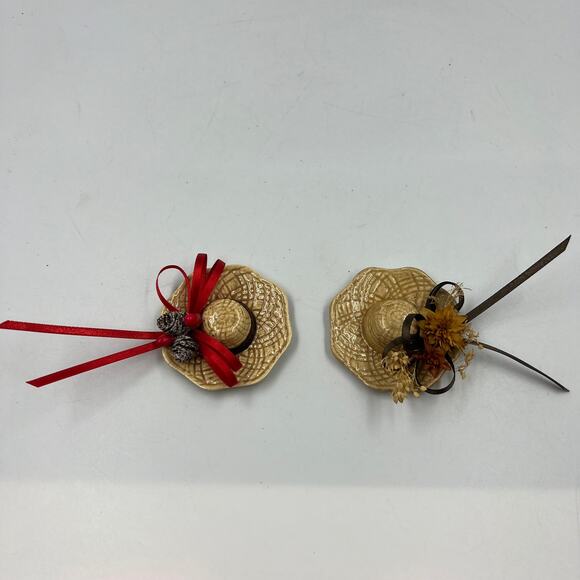 Vintage Ceramic Handmade Miniature Straw Hats Pine Cone & Fall Foliage Lot 2 - Picture 3 of 10